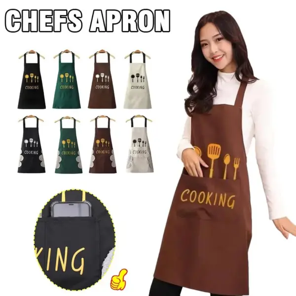 Kitchen Cooking Apron, Waterproof & Anti-Oil Polyester Kitchen Apron, Restaurant Apron for Chef Cooking - Image 2