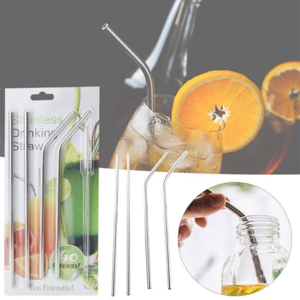 4 Pcs Reusable Stainless Steel Drinking Straw with Cleaner Brush - Image 7
