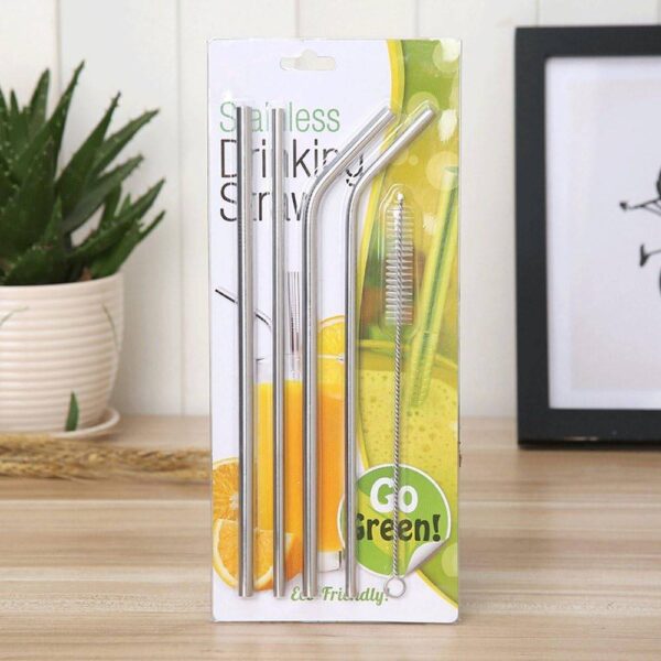 4 Pcs Reusable Stainless Steel Drinking Straw with Cleaner Brush - Image 3
