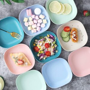 Square Plastic Dinner Plate Set (Set of 10 Pcs) Colorful Snacks Breakfast Plate with Stand
