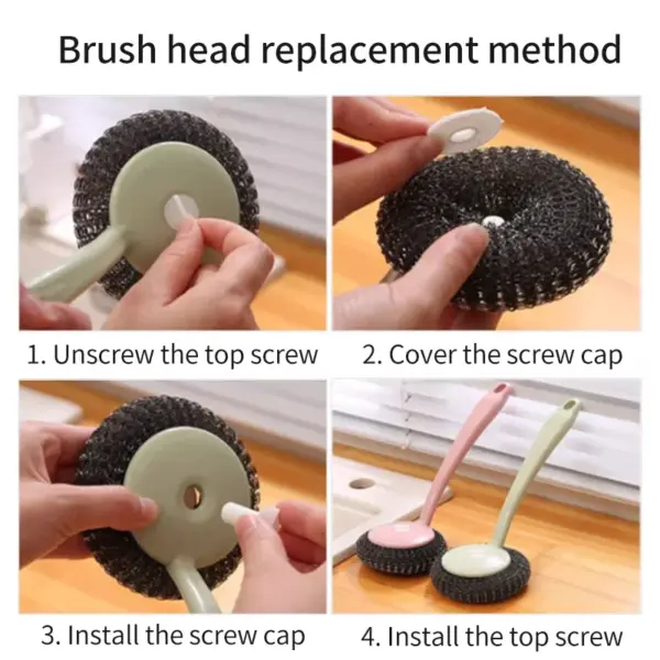 Long Handle Stainless Steel Wire Dishwashing Cleaning Brush - Image 2